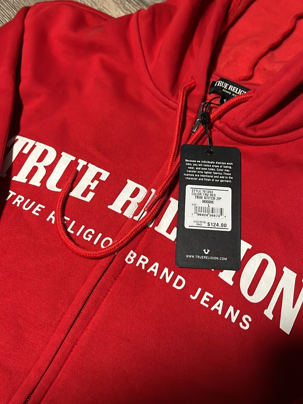 True Religion Red Zip-Up Hoodie with White Logo